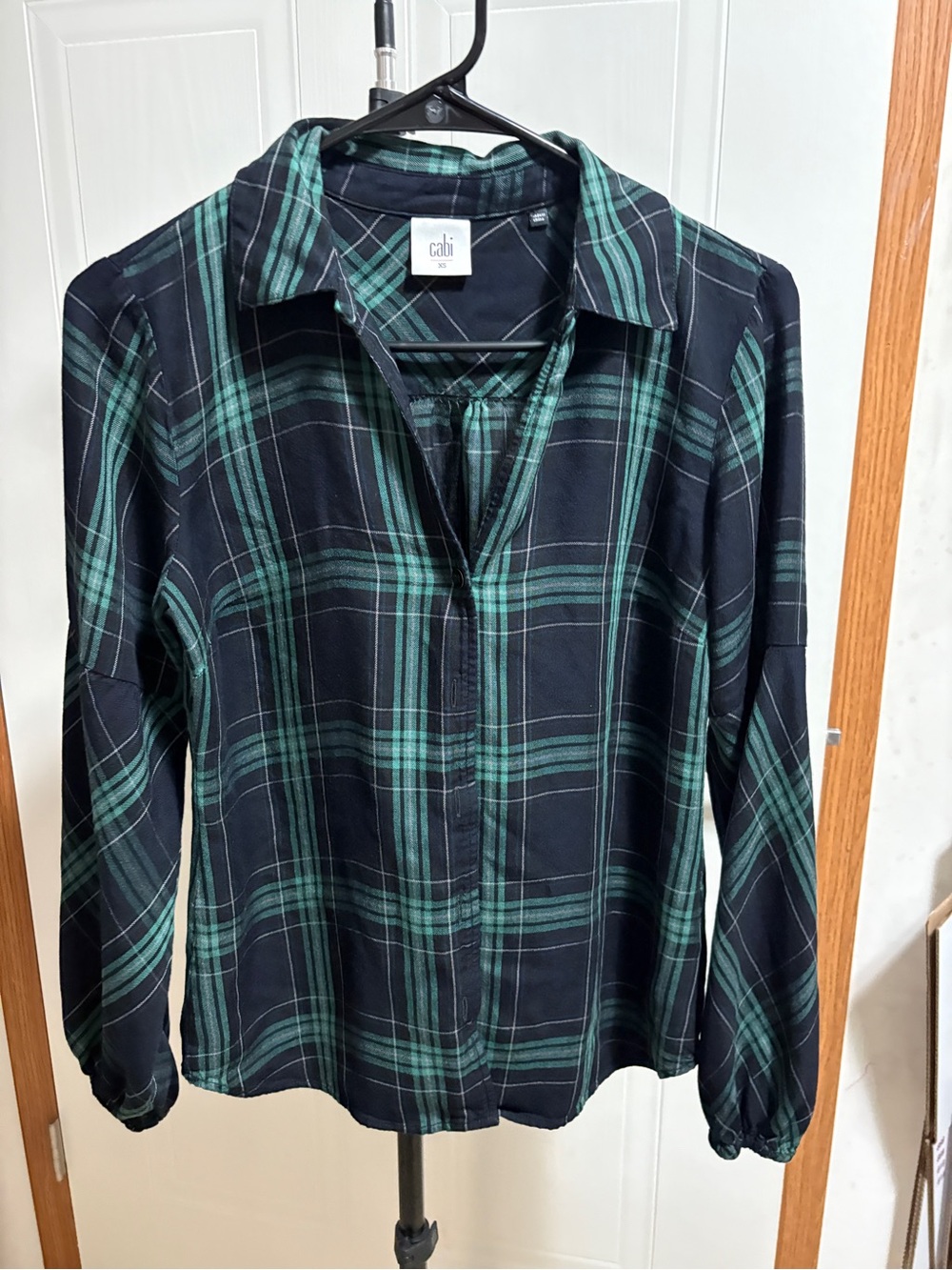 CAbi Black and Teal Plaid Button-Front Shirt